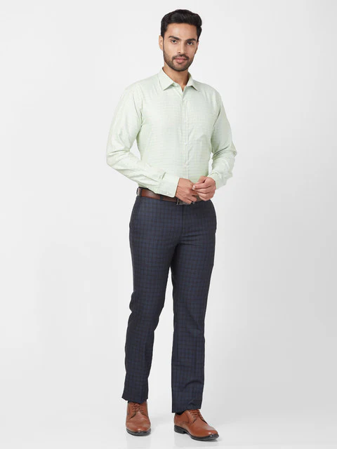 Park Avenue Men Blue Regular Fit Checks Trouser - Image 6