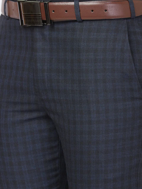 Park Avenue Men Blue Regular Fit Checks Trouser - Image 7