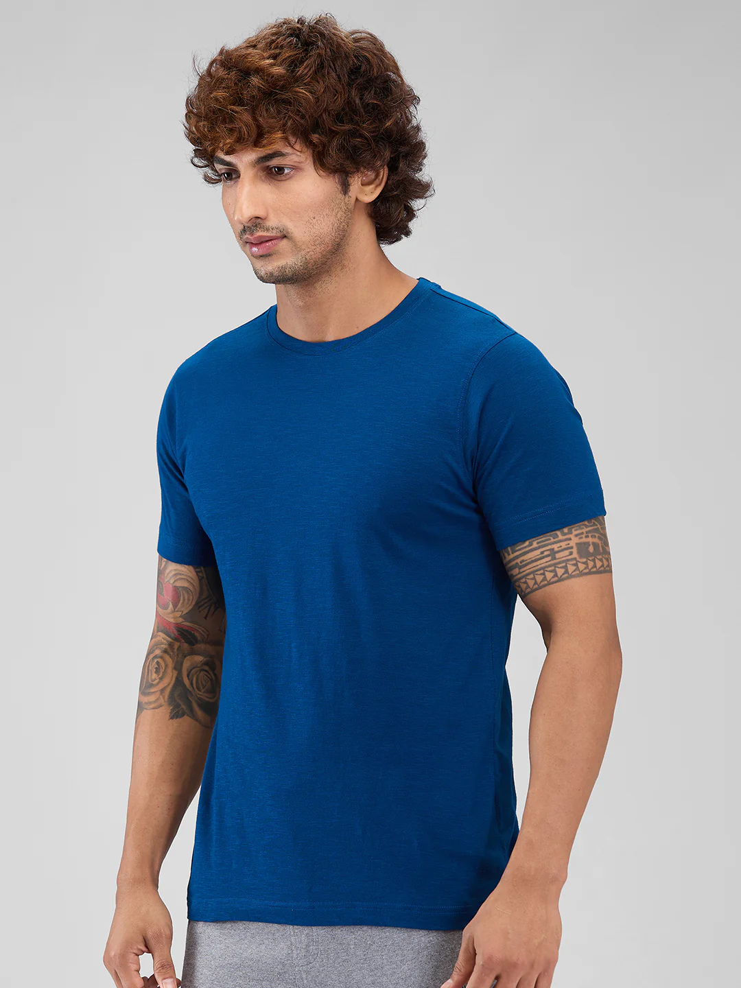 Park Avenue Men Blue Regular Fit Cotton T-Shirt - Image 3