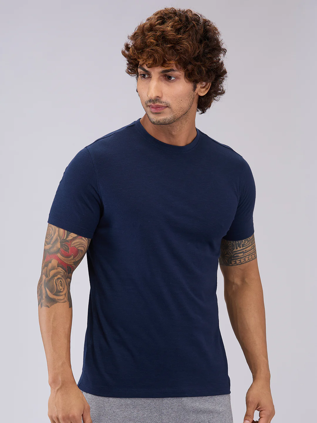 Park Avenue Men Blue Regular Fit Cotton T-Shirt - Image 2