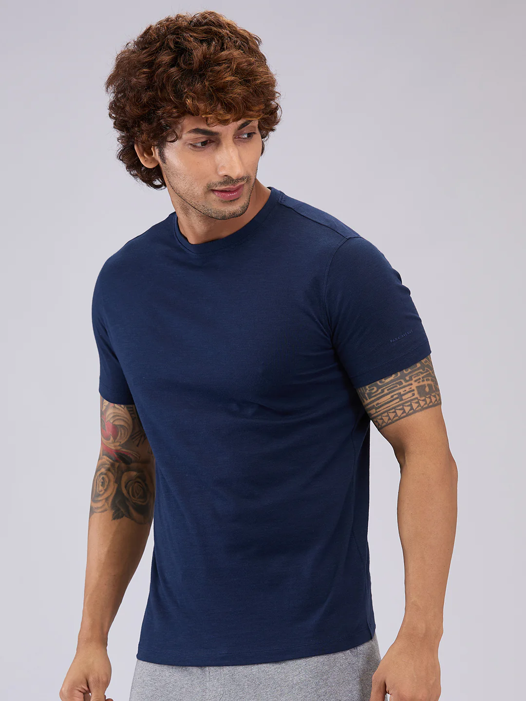 Park Avenue Men Blue Regular Fit Cotton T-Shirt - Image 3
