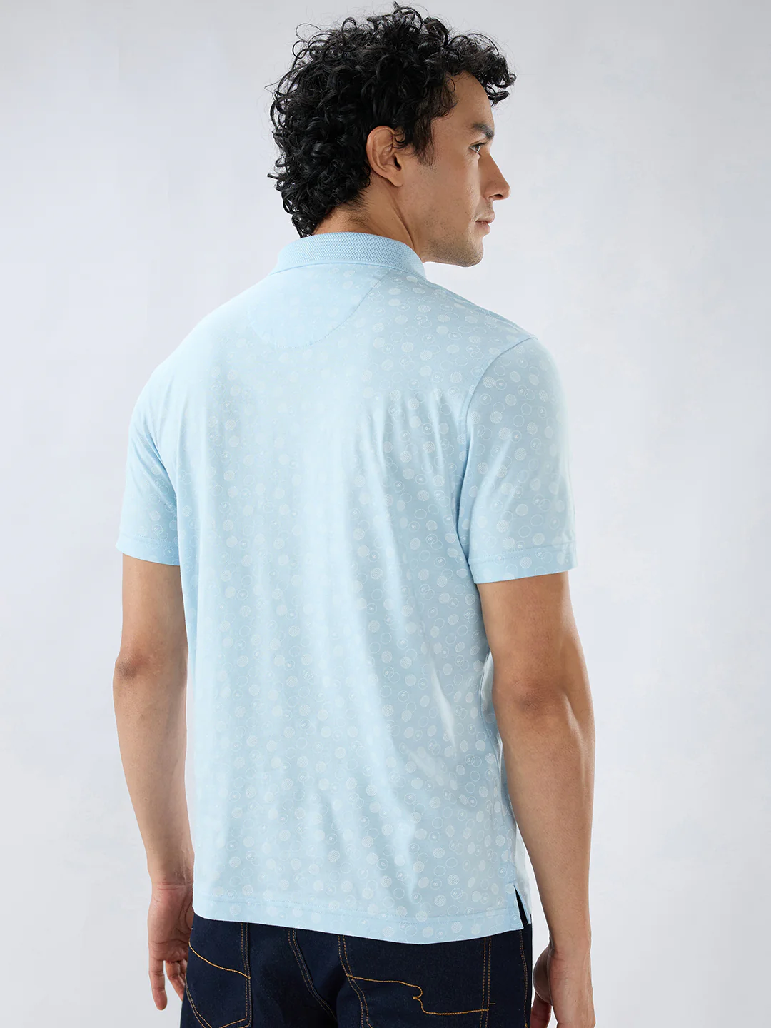Park Avenue Men Blue Regular Fit Print Polo Neck Collar T-Shirt - Image 4