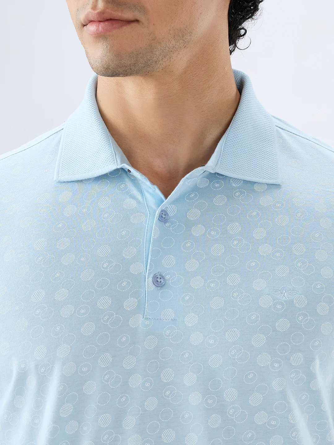 Park Avenue Men Blue Regular Fit Print Polo Neck Collar T-Shirt - Image 6
