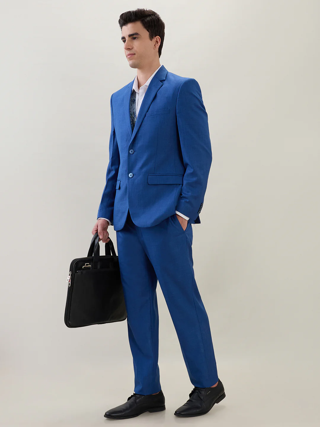 Park Avenue Men Blue Regular Fit Solid Suit - Image 5
