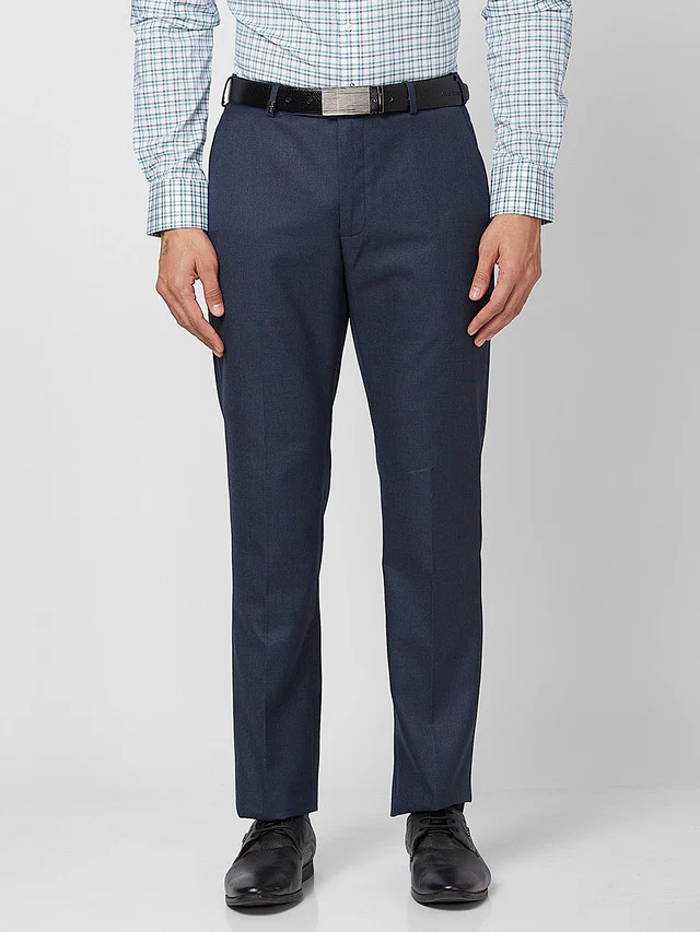 Park Avenue Men Blue Self Design Regular Fit Trouser