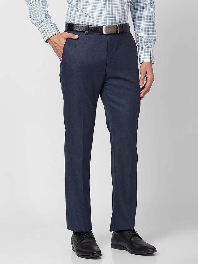Park Avenue Men Blue Self Design Regular Fit Trouser - Image 2