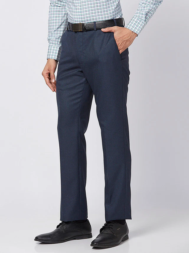 Park Avenue Men Blue Self Design Regular Fit Trouser - Image 3