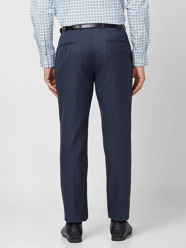 Park Avenue Men Blue Self Design Regular Fit Trouser - Image 4