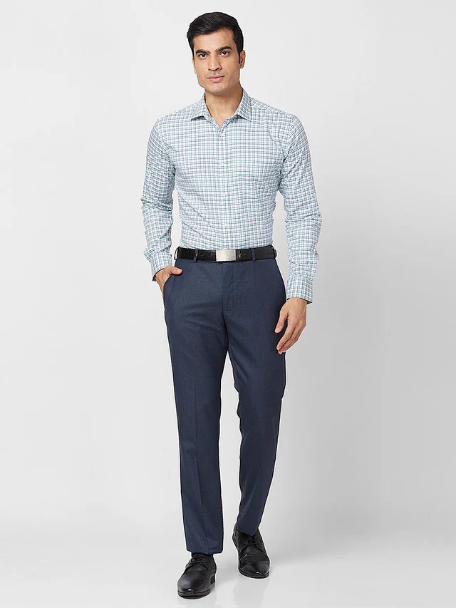 Park Avenue Men Blue Self Design Regular Fit Trouser - Image 5
