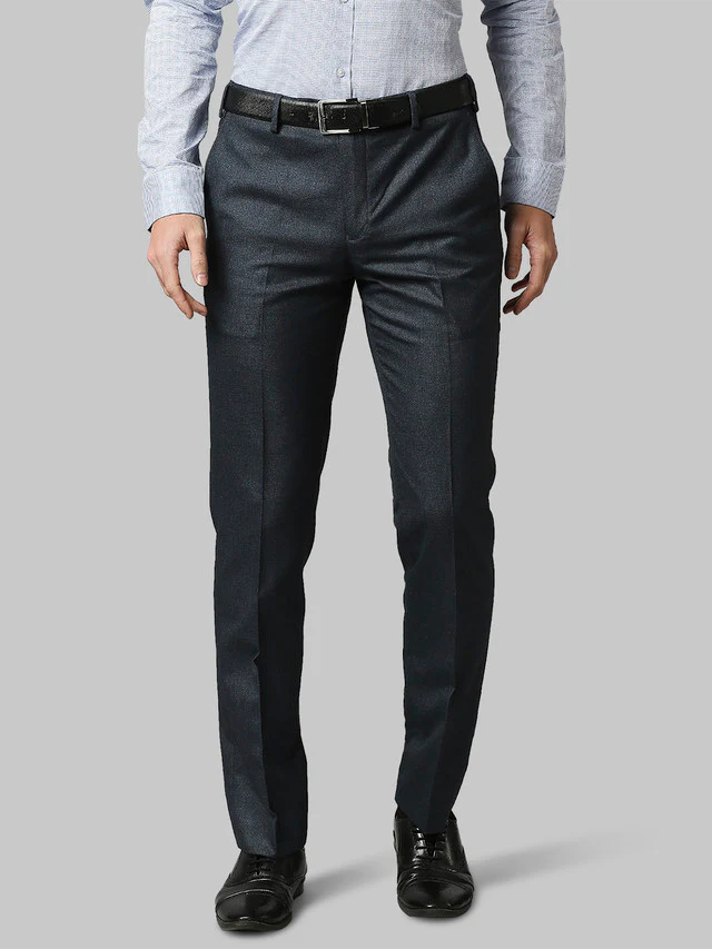 Park Avenue Men Blue Self Design Regular Fit Trouser