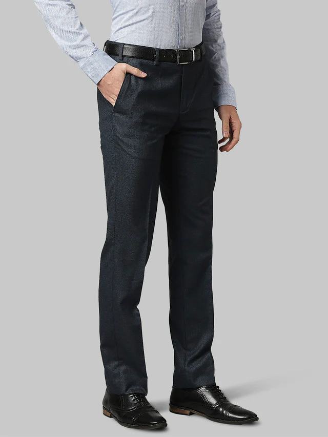 Park Avenue Men Blue Self Design Regular Fit Trouser - Image 2