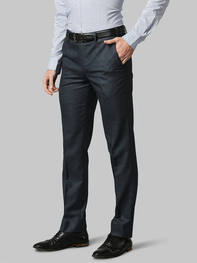 Park Avenue Men Blue Self Design Regular Fit Trouser - Image 3