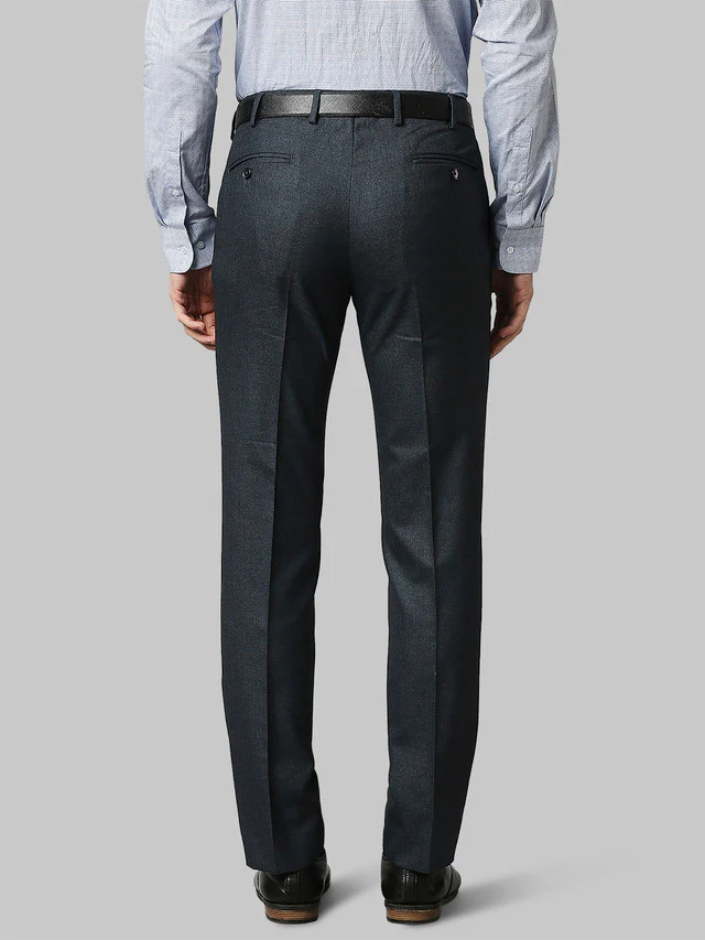 Park Avenue Men Blue Self Design Regular Fit Trouser - Image 4