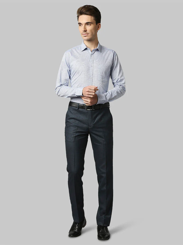 Park Avenue Men Blue Self Design Regular Fit Trouser - Image 5