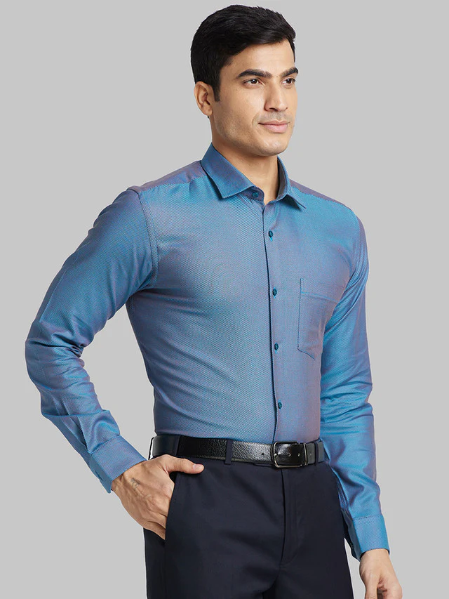 Park Avenue Men Blue Self Design Slim Fit Full Sleeve Semi Cut Away Collar Shirt - Image 2
