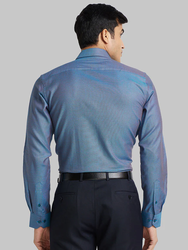 Park Avenue Men Blue Self Design Slim Fit Full Sleeve Semi Cut Away Collar Shirt - Image 4
