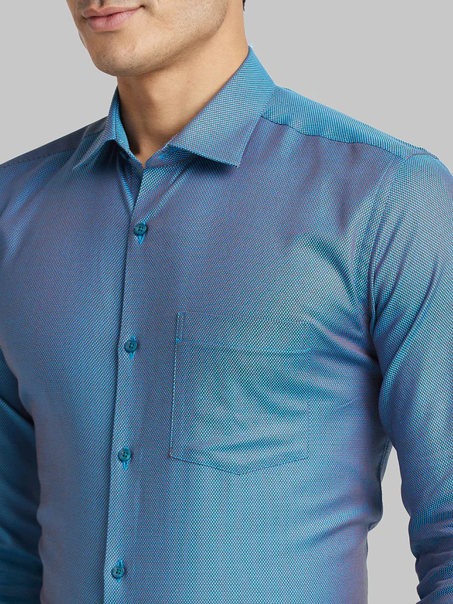Park Avenue Men Blue Self Design Slim Fit Full Sleeve Semi Cut Away Collar Shirt - Image 6