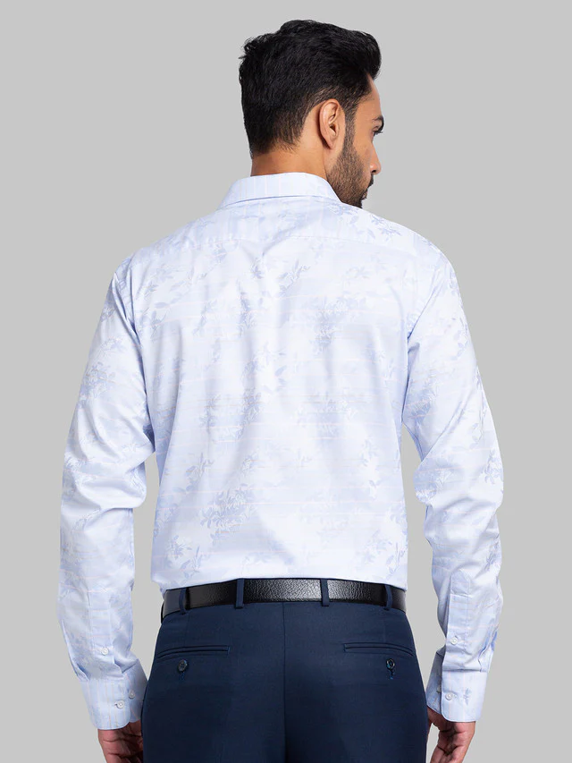 Park Avenue Men Blue Self Design Slim Fit Full Sleeve Semi Cut Away Collar Shirt - Image 4