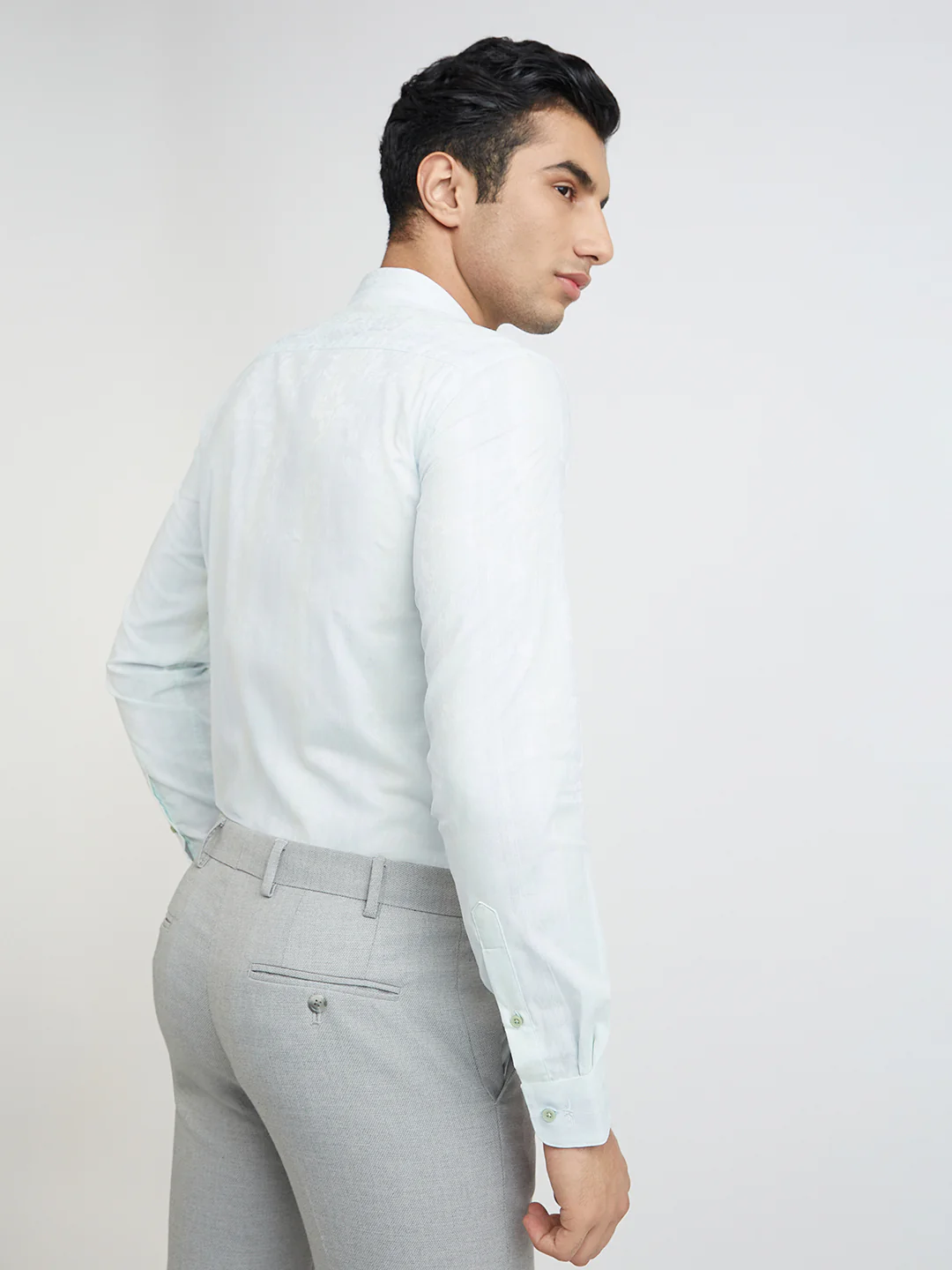 Park Avenue Men Blue Self Design Slim Fit Full Sleeve Semi Cut Away Collar Shirt - Image 4