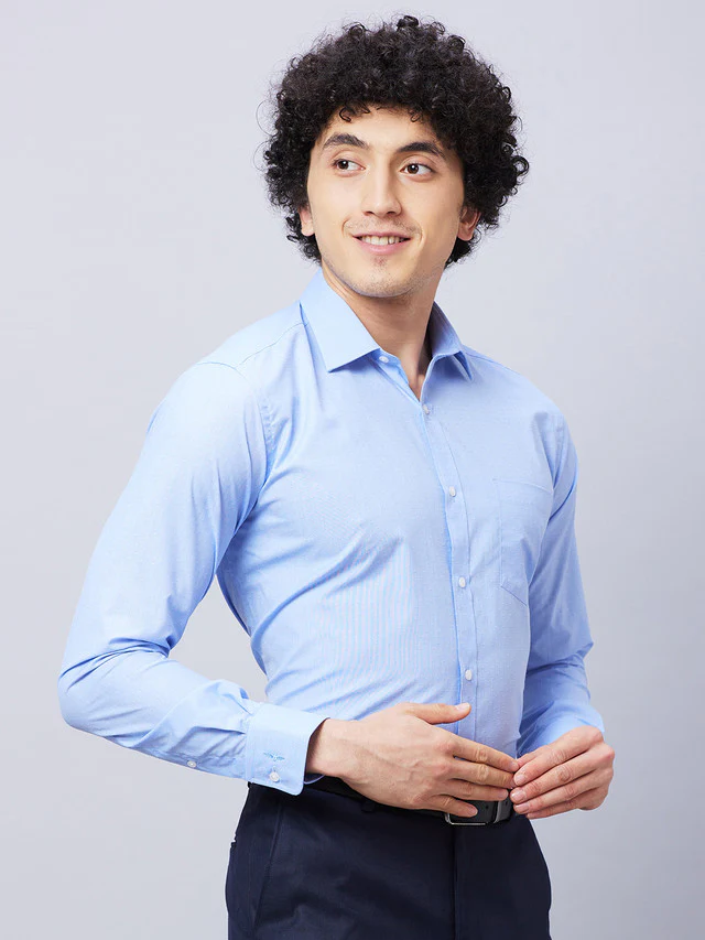 Park Avenue Men Blue Self Design Slim Fit Full Sleeve Semi Cut Away Collar Shirt - Image 2