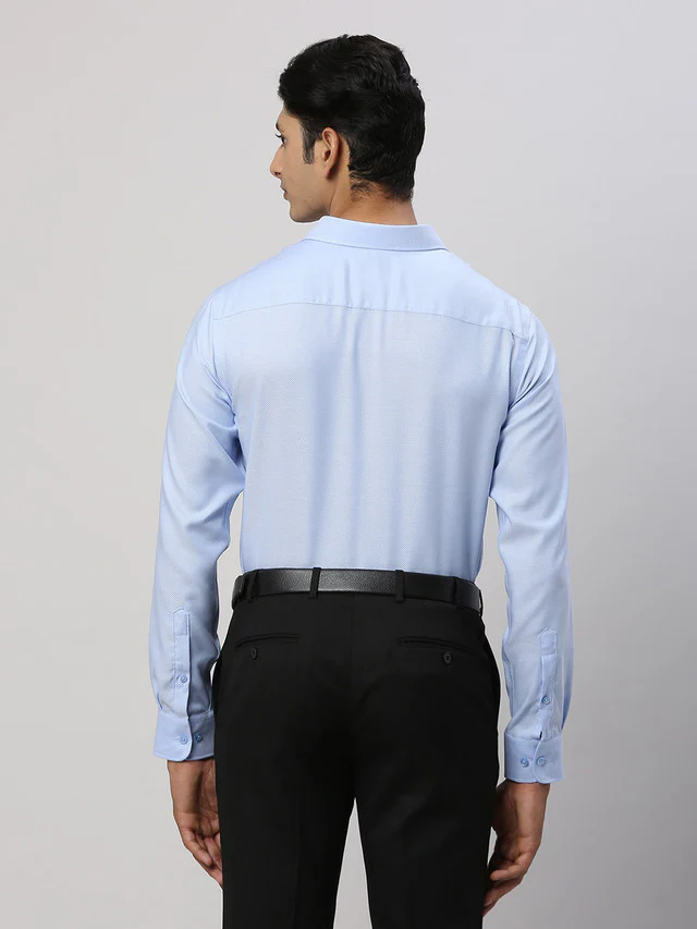 Park Avenue Men Blue Self Design Slim Fit Full Sleeve Semi Cut Away Collar Shirt - Image 4