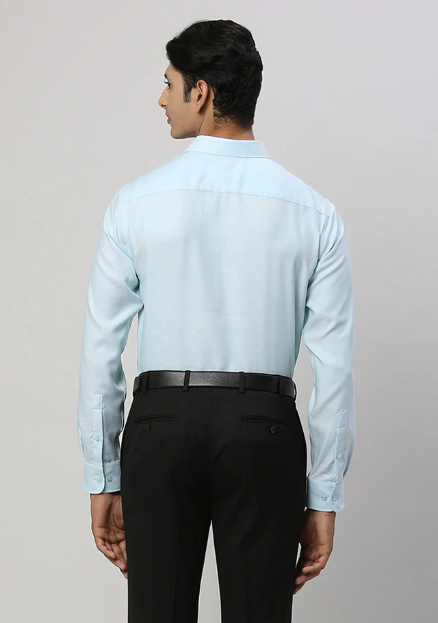 Park Avenue Men Blue Self Design Slim Fit Full Sleeve Semi Cut Away Collar Shirt - Image 4