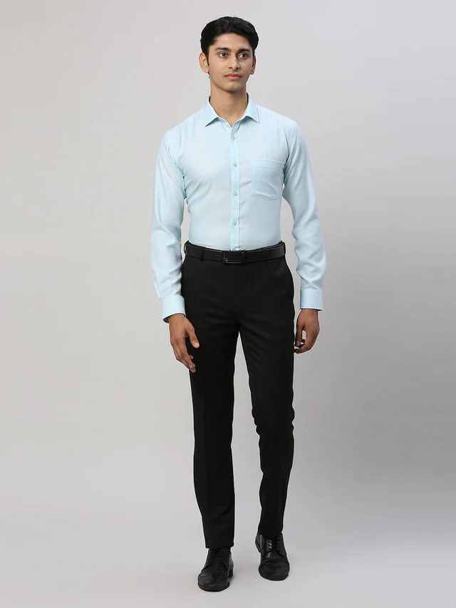 Park Avenue Men Blue Self Design Slim Fit Full Sleeve Semi Cut Away Collar Shirt - Image 5