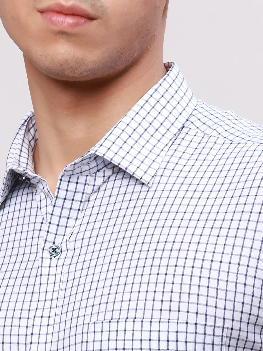 Park Avenue Men Blue Slim Fit Checkered Cotton Full Sleeve Cut Away Shirt - Image 6