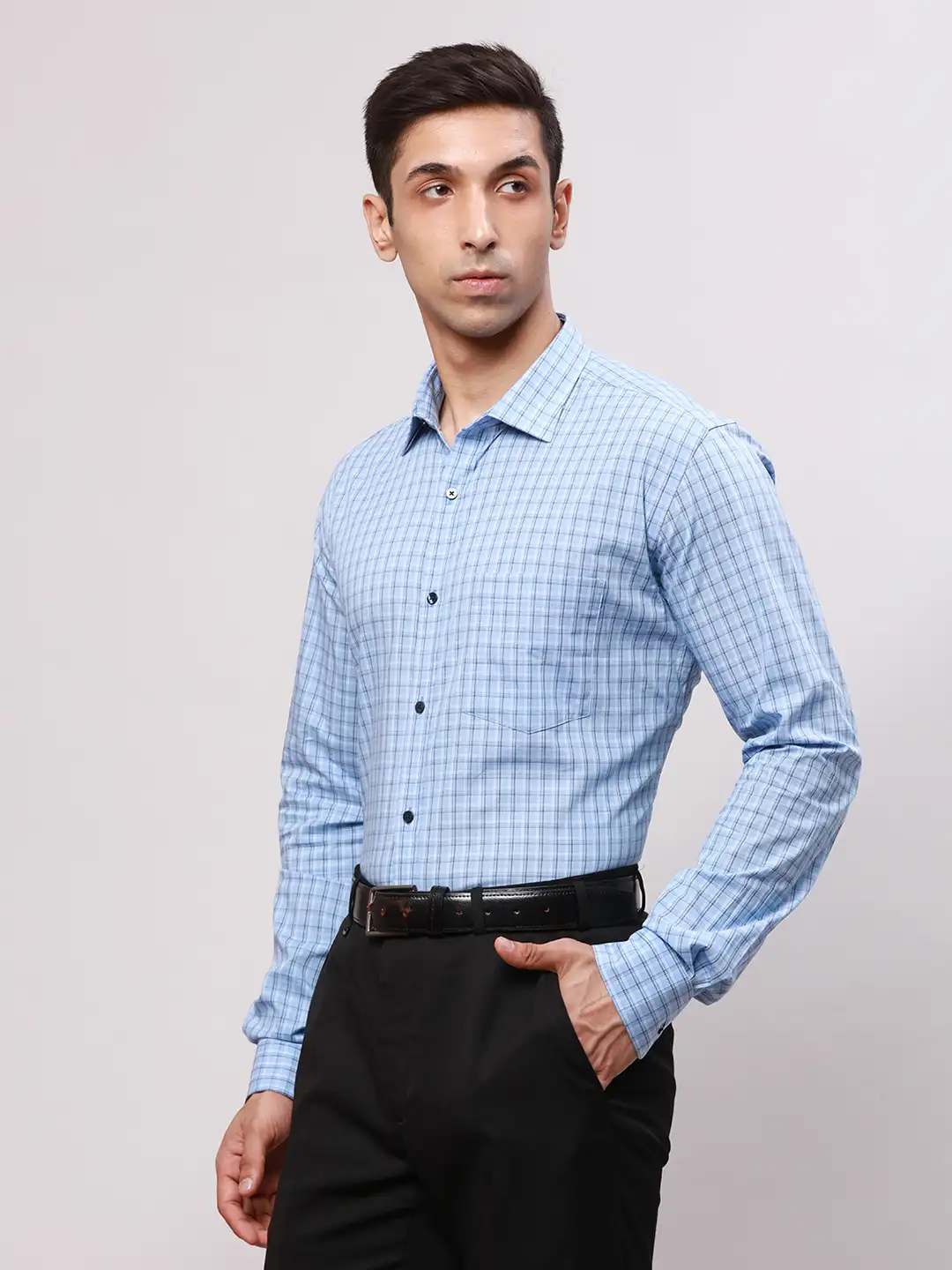 Park Avenue Men Blue Slim Fit Checks Cotton Shirts - Image 3