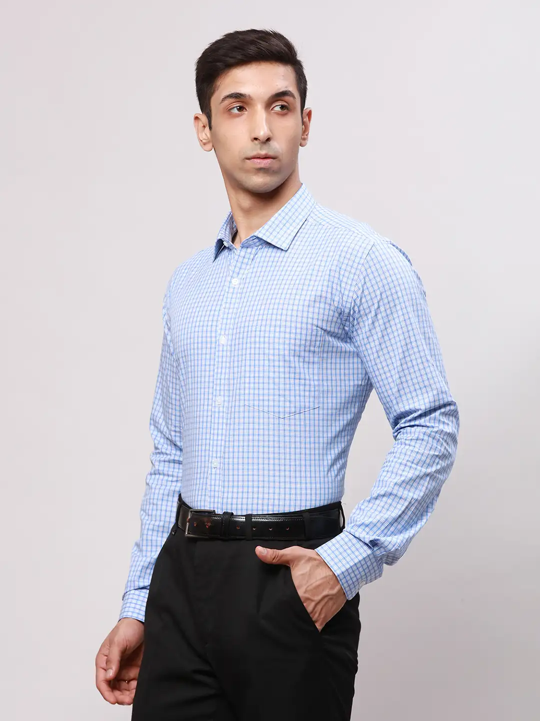 Park Avenue Men Blue Slim Fit Checks Cotton Shirts - Image 3