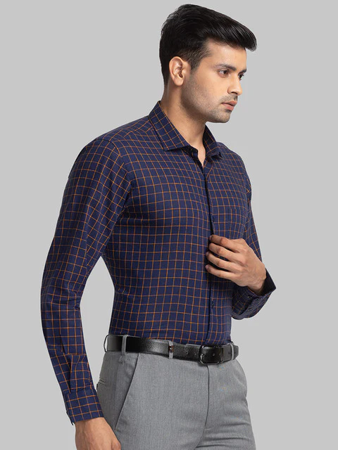 Park Avenue Men Blue Slim Fit Checks Shirt - Image 2