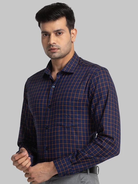 Park Avenue Men Blue Slim Fit Checks Shirt - Image 3