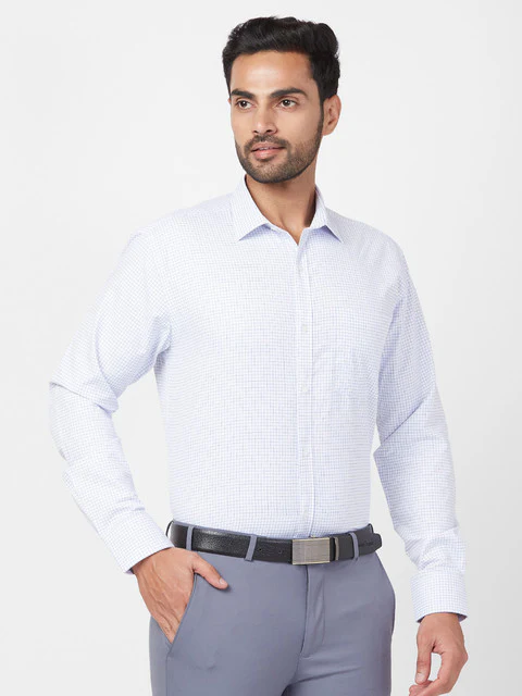 Park Avenue Men Blue Slim Fit Checks Shirt - Image 2