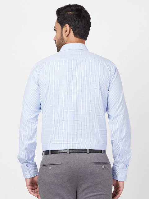 Park Avenue Men Blue Slim Fit Checks Shirt - Image 5