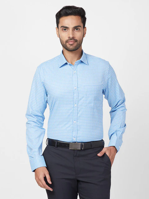 Park Avenue Men Blue Slim Fit Checks Shirt