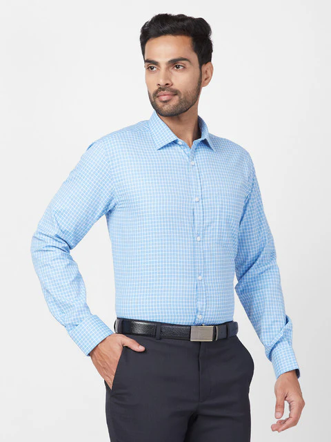 Park Avenue Men Blue Slim Fit Checks Shirt - Image 2