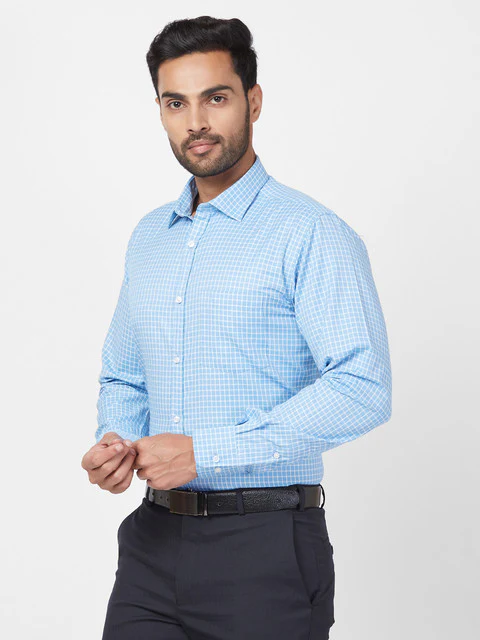 Park Avenue Men Blue Slim Fit Checks Shirt - Image 3