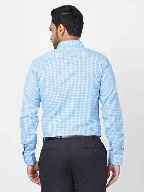 Park Avenue Men Blue Slim Fit Checks Shirt - Image 5