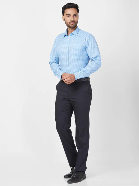 Park Avenue Men Blue Slim Fit Checks Shirt - Image 6