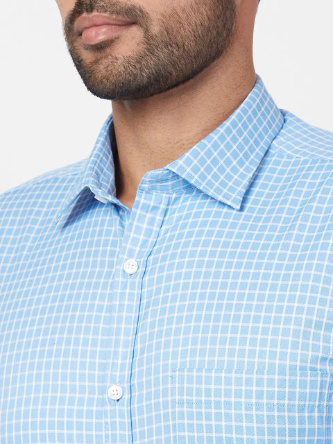 Park Avenue Men Blue Slim Fit Checks Shirt - Image 7