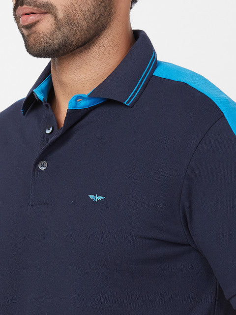 Park Avenue Men Blue Slim Fit Knitted Polo Neck Collar T-Shirt - Image 7
