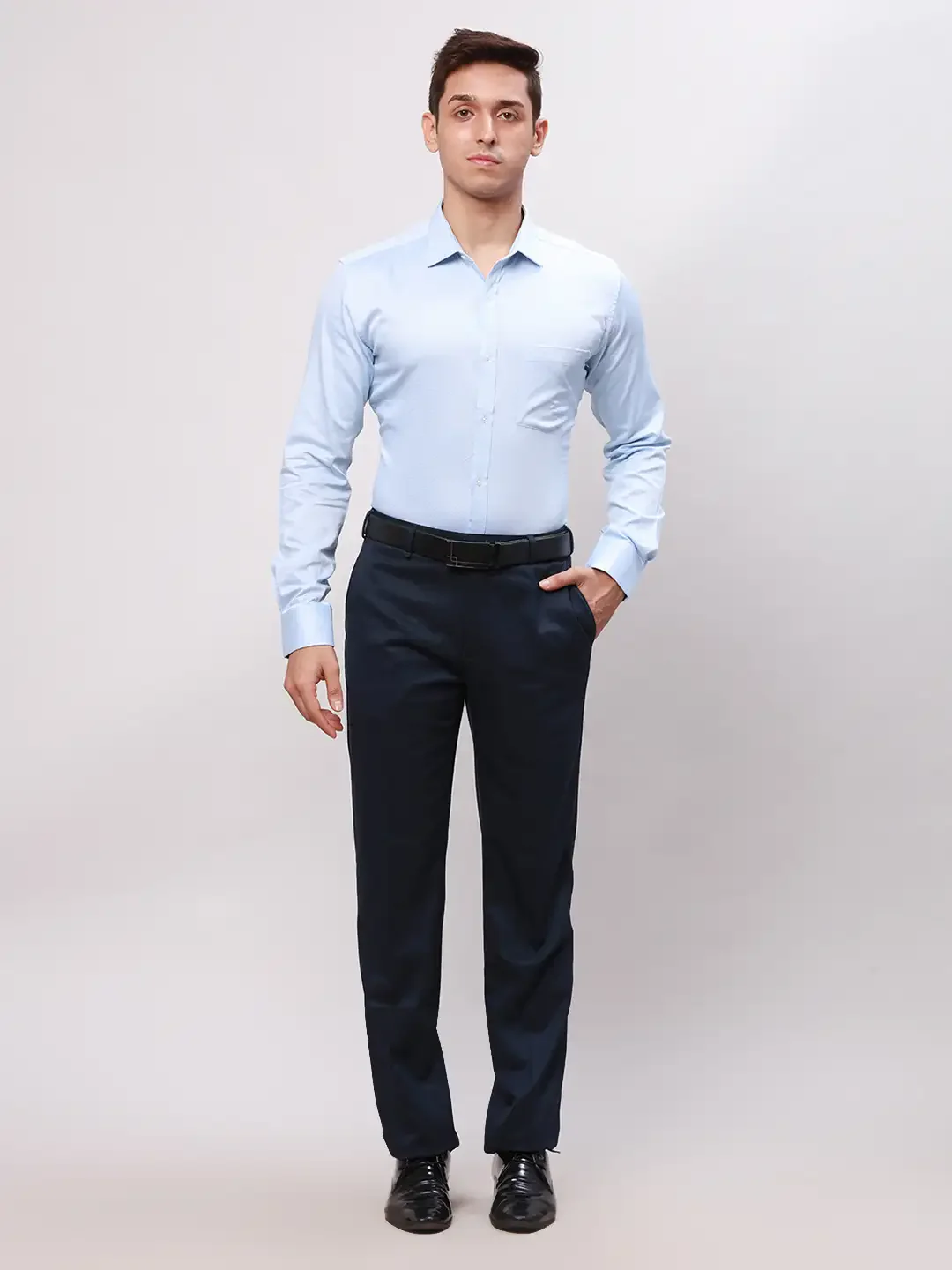Park Avenue Men Blue Slim Fit Self Design Cotton Full Sleeve Cut Away Shirt - Image 5