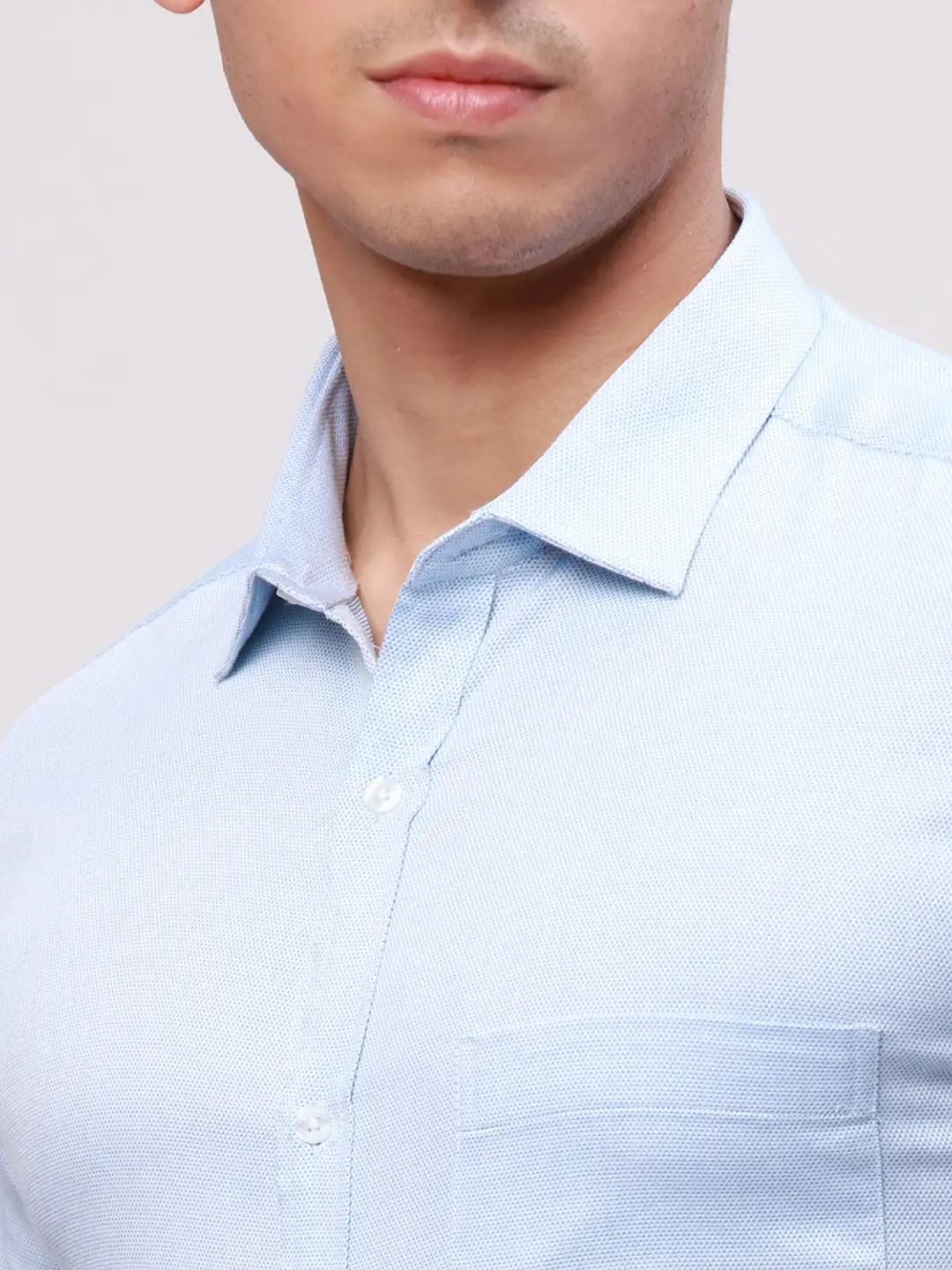 Park Avenue Men Blue Slim Fit Self Design Cotton Full Sleeve Cut Away Shirt - Image 6
