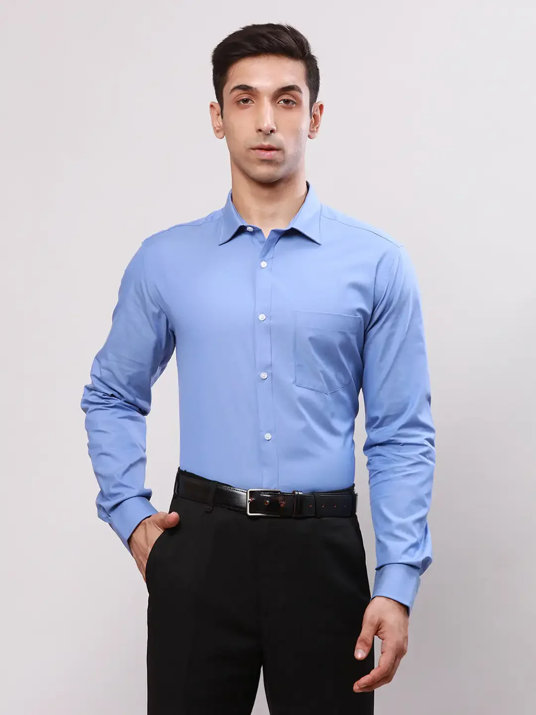 Park Avenue Men Blue Slim Fit Self Design Cotton Full Sleeve Cut Away Shirt
