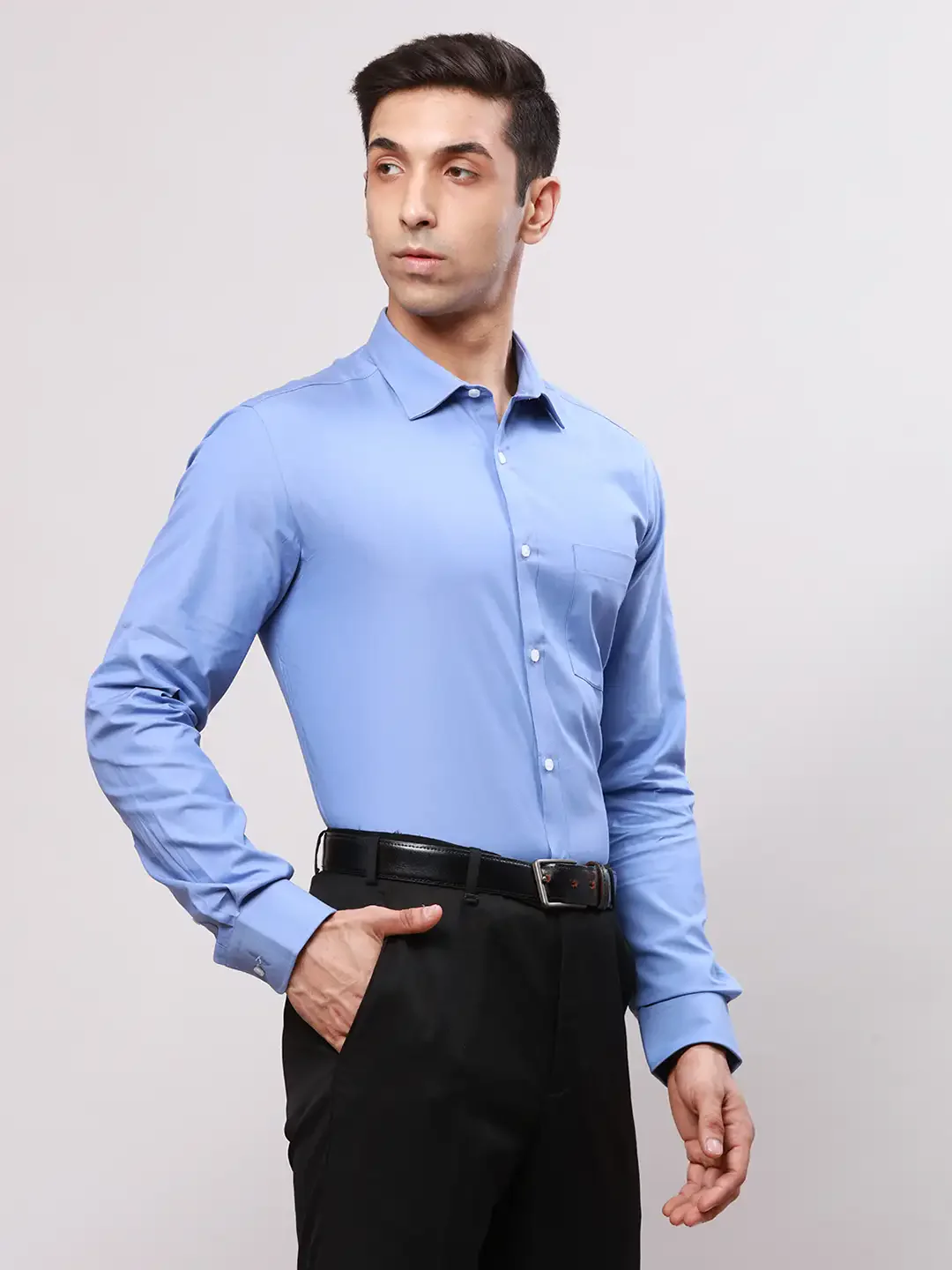Park Avenue Men Blue Slim Fit Self Design Cotton Full Sleeve Cut Away Shirt - Image 2