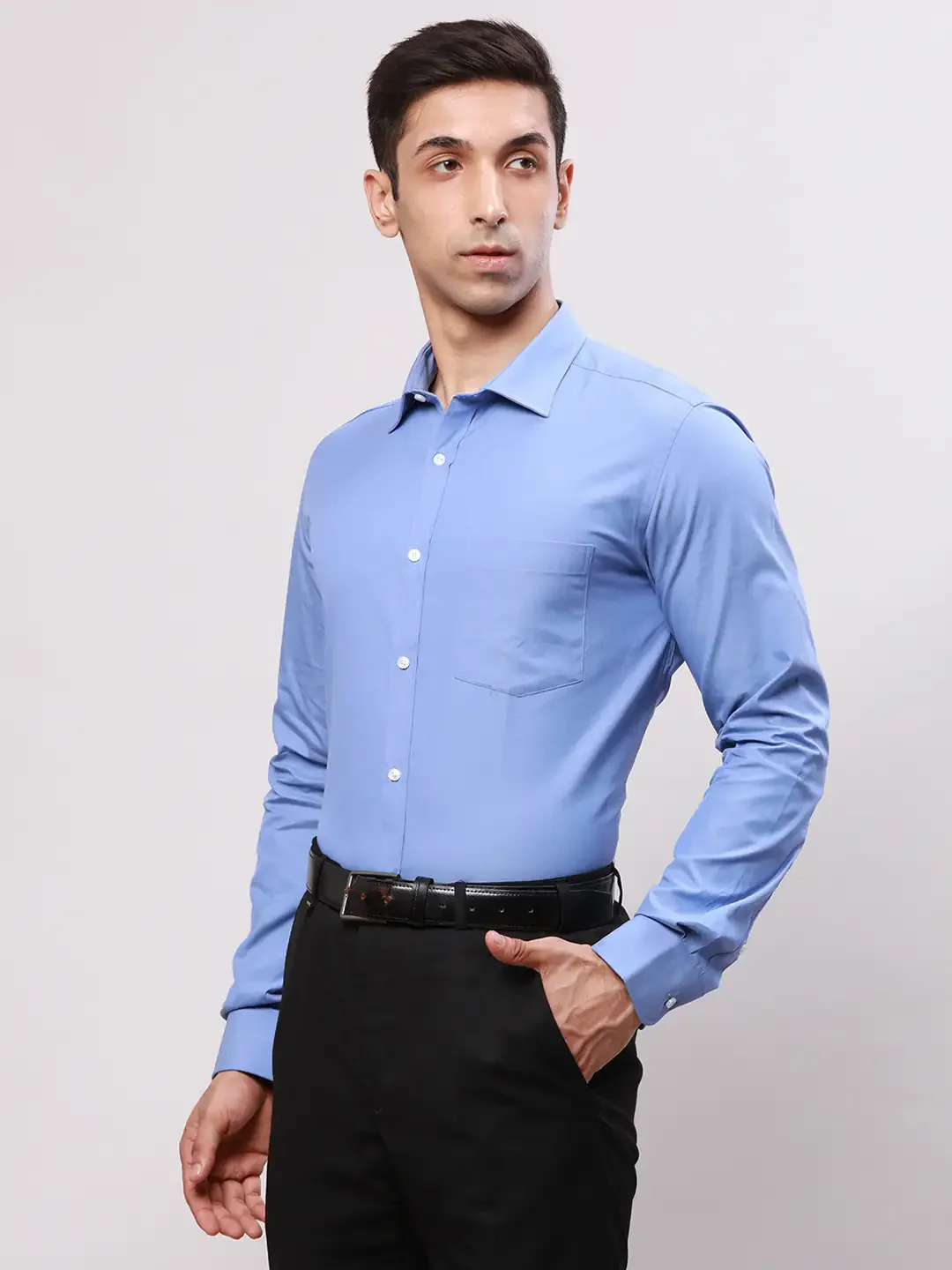 Park Avenue Men Blue Slim Fit Self Design Cotton Full Sleeve Cut Away Shirt - Image 3