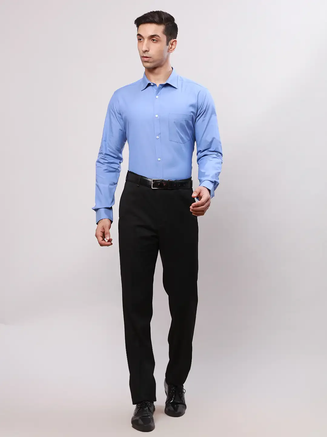 Park Avenue Men Blue Slim Fit Self Design Cotton Full Sleeve Cut Away Shirt - Image 5