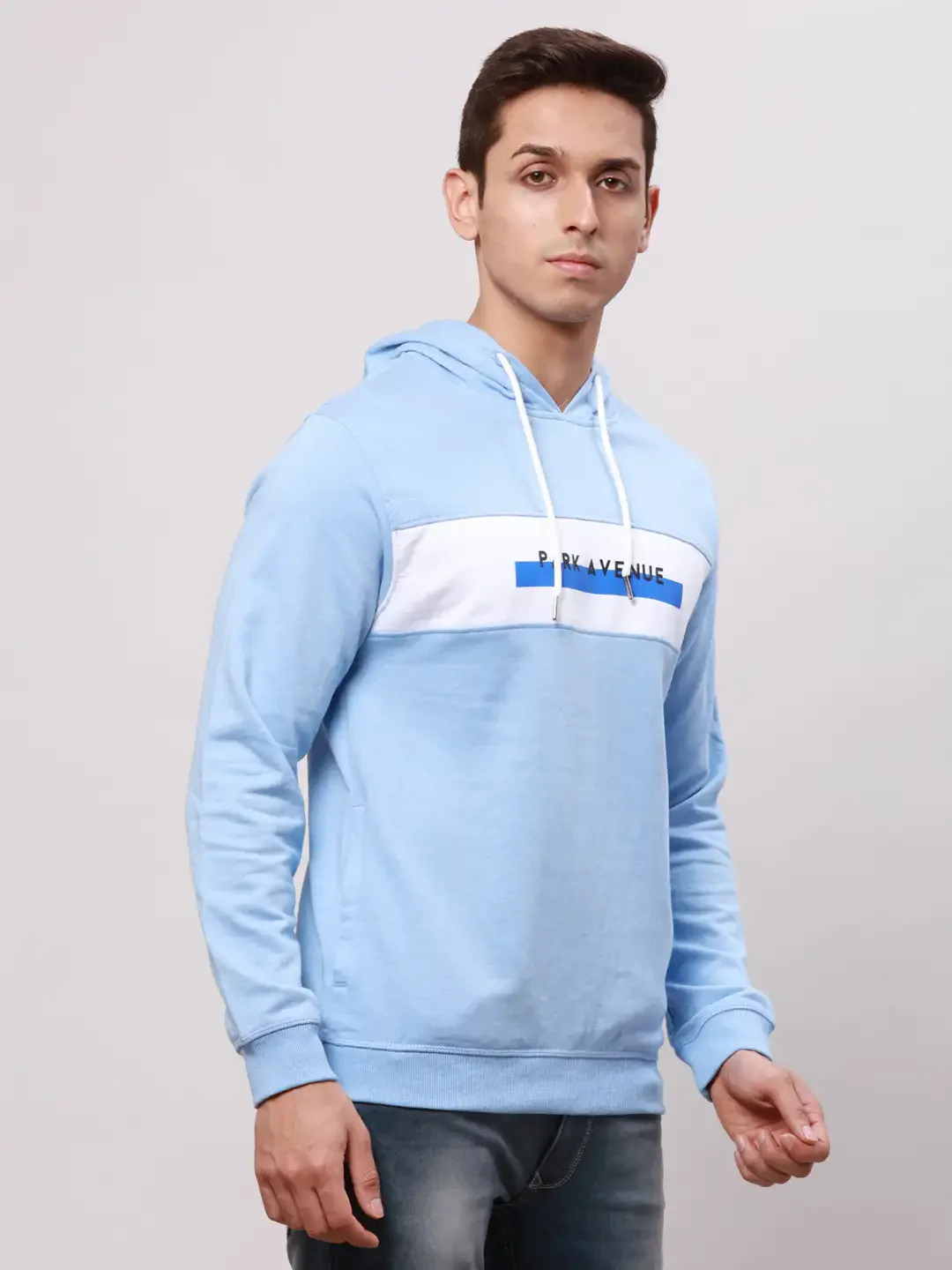 Park Avenue Men Blue Slim Fit Solid Cotton Sweatshirts - Image 2