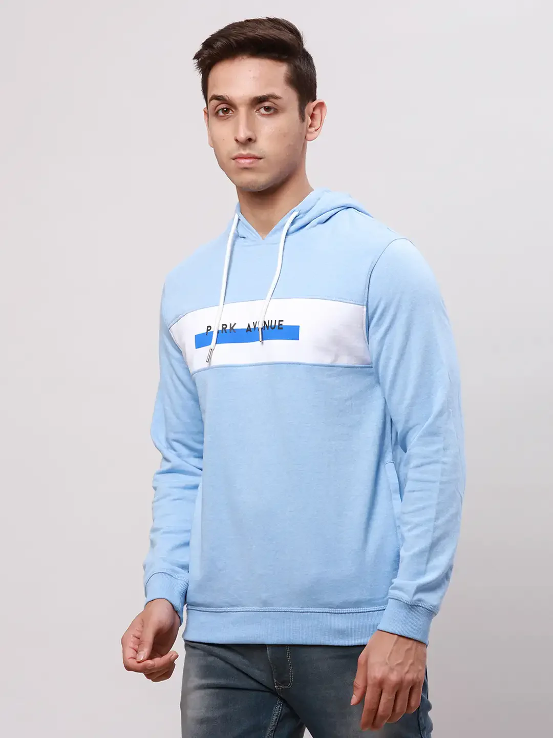 Park Avenue Men Blue Slim Fit Solid Cotton Sweatshirts - Image 3
