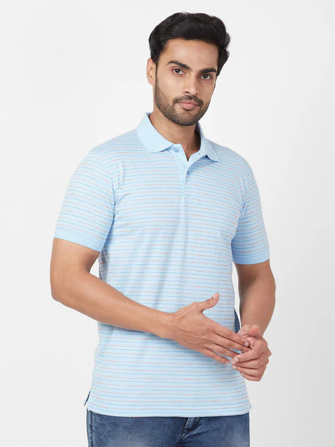 Park Avenue Men Blue Slim Fit Stripe T-Shirt - Image 2